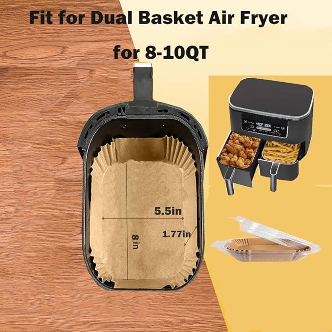 M-bestl 250 Pcs Air Fryer Liners Disposable,Food Grade Wood Pulp Parchment Paper Liners for Ninja DZ201 Dual Basket,Oil-proof& Non-stick(8.1x5.5 Inch,250Pcs)