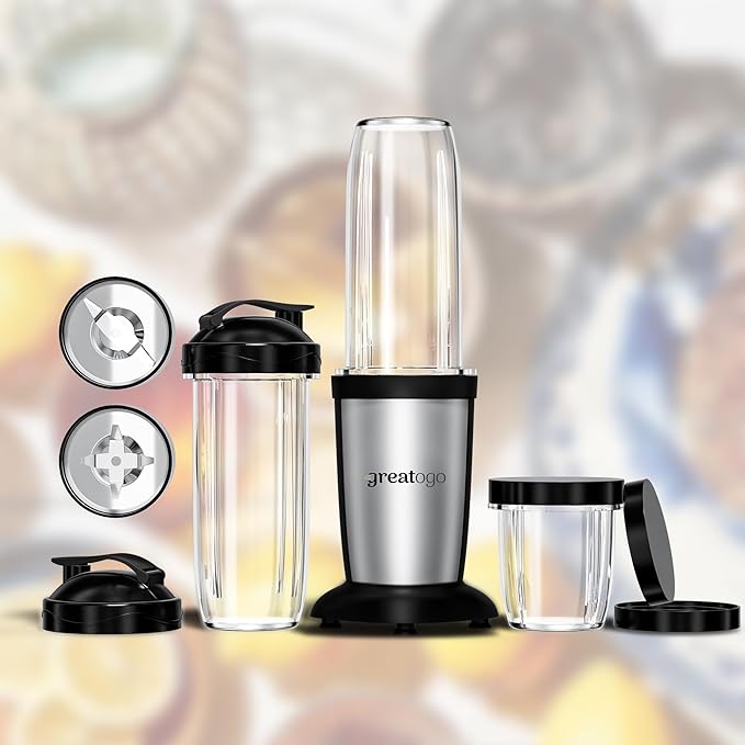 Personal Blender Smoothies Shakes, Greatogo 350W 2-IN-1 Bullet Grinder, 11 Set including 2pk 24oz 1pk 10oz Grinding Cup, 2pk Stainless-Steel, Tritan BPA-Free Dishwasher-Safe