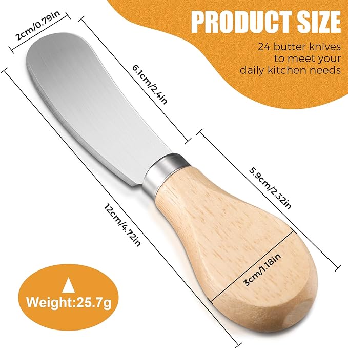 24 Pcs Little Cheese Spreader Knives 4.7 Inch Stainless Steel Butter Spreader with Wooden Handle Mini Butter Knives Small Cheese Utensils for Charcuterie Board Cream Cake Condiment Sandwich