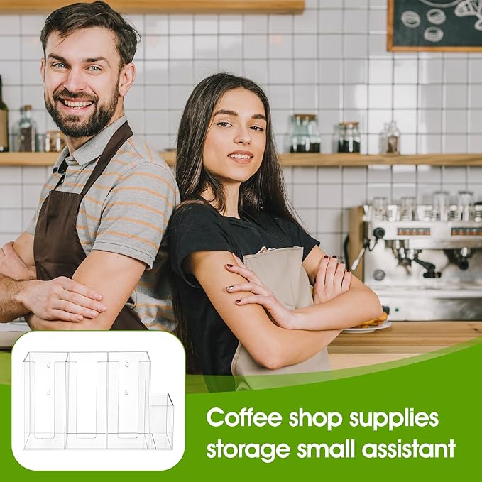 4 Compartments Acrylic Coffee Cup and Lid Holder, Plastic Disposable Paper Cups Dispenser Organizer Clear Lid Straw Holder Accessories for Bar, House, Kitchen, Coffee
