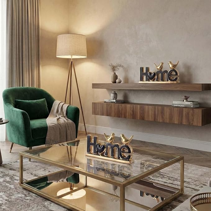 Love Sign Decor,Gold Room Decor Aesthetic, Knick Knack Shelf,Bird Decor, Boho Bookshelf,Abstract Statue,for Living Room,Bedroom, Contemporary Tv Stand Set of 2 (2, Gold Black)