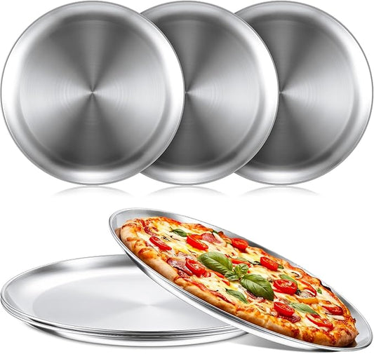 Thenshop 6 Pieces 12 Inch Pizza Pans Bulk Stainless Steel Sets Round Bakeware Pizza Trays for Oven Kitchen Baking Home Restaurant Safe Sturdy Reusable Easy Clean