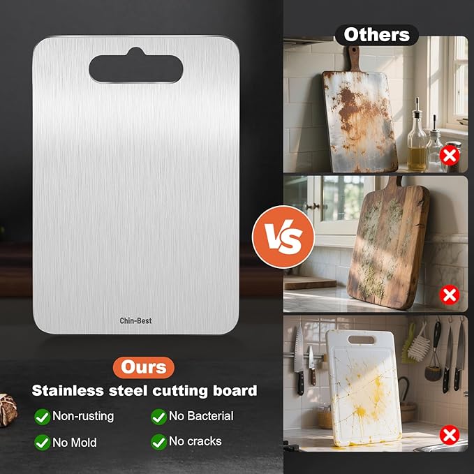 Chin-Best Cutting Board, Stainless Steel Cutting Board for kitchen, Meat,Fruit, Vegetables, S 11.5" * 8"
