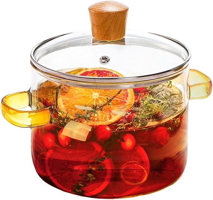 Clear Glass Simmer Pot with Lid for Cooking Potpourri Cookware 1.5L 50oz Saucepan Pots for Stove Top Small Soup Pan