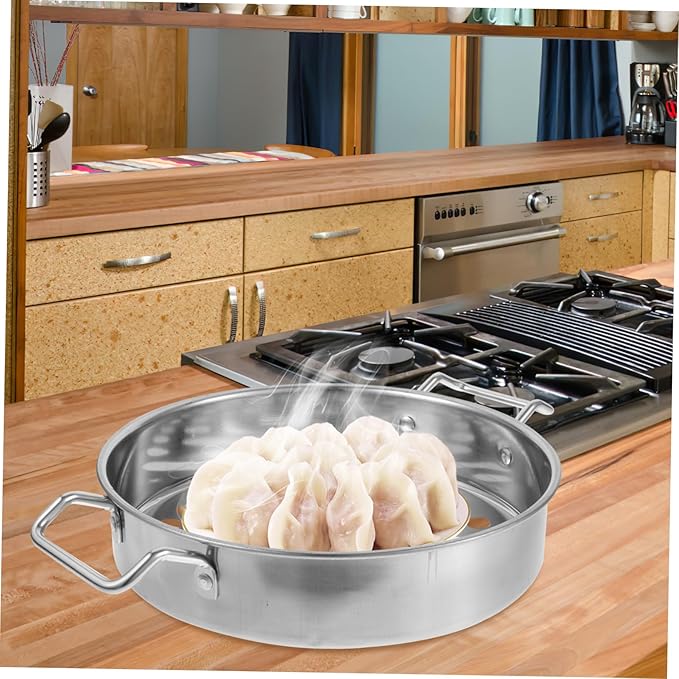 Healifty Stainless Steel Large Hole Colander with Dual Handles Flat Bottom Strainer for Home Kitchen Cooking Handheld Food Strainer for Pasta Vegetables Shrimp and Hot Pot Use