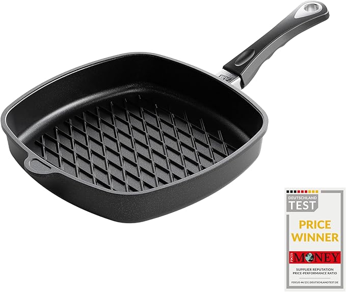 AMT Gastroguss The World´S [.] Square Frying pan with BBQ Rhombus Grill Base for induction, 28 x 28 cm, Height 5 cm, die-cast Aluminium, Lotan® Non-Stick Coating, AMZN-I-E285BBQ-US
