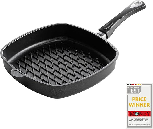 AMT Gastroguss The World´S [.] Square Frying pan with BBQ Rhombus Grill Base for induction, 28 x 28 cm, Height 5 cm, die-cast Aluminium, Lotan® Non-Stick Coating, AMZN-I-E285BBQ-US