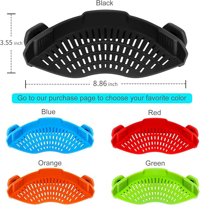 Clip On Strainer Silicone for All Pots and Pans, Pasta Strainer Clip on Food Strainer for Meat Vegetables Fruit Silicone Kitchen Colander (Red)
