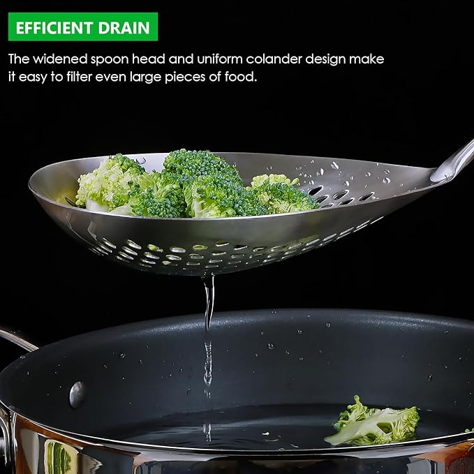 Skimmer Slotted Spoon, 304 Stainless Steel Spider Strainer Skimmer Ladle Spoon for Cooking and Frying, Pasta, Spaghetti, 4.3 inch, Dishwasher safe