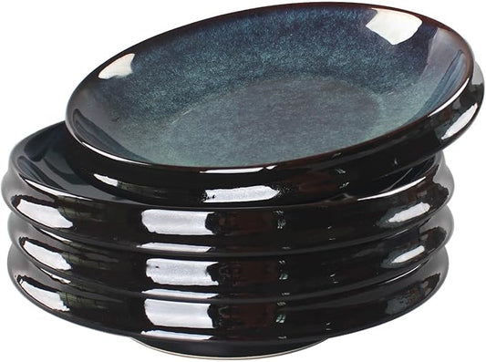 Ceramic Pasta Bowls, Set of 4, Reactive Glaze Pasta Bowls, Large, Wide Bowls for Salads, Desserts, and Fruit, Microwave-, Dishwasher-, and Oven-Safe