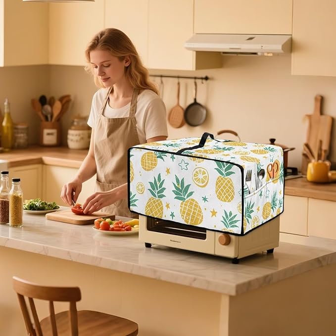 Doojoayie Pineapple Appliance Covers 6 Slice Toaster Cover Universal Fit Kitchen Appliance Dust Protector Compatible with Toaster Oven/Bread Machine/Air Fryer