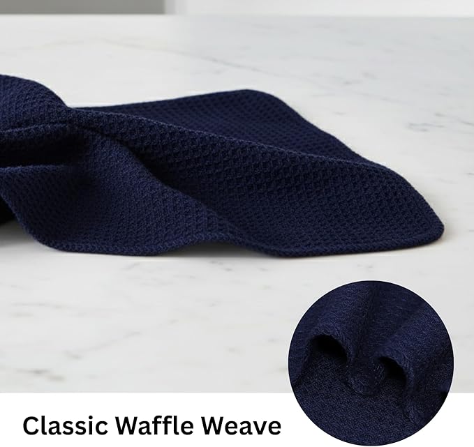 PurpleEssences Dish Cloths and Dish Rags - 6 Pack Waffle Weave Solid Kitchen Dish Wash Cloths, 100% Cotton, 12 x 12 Inches, Ultra Soft Absorbent Quick Drying - Christmas Holiday Winter - Navy Blue
