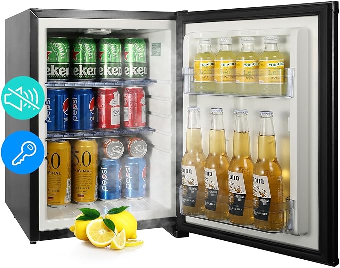Compact Refrigerator, 1.42 cu.ft 110V Quiet Mini Fridge, Reversible Door with Lock, Energy Efficient Beverage Cooler for Bedroom Dorm RV Hotel Office, Black