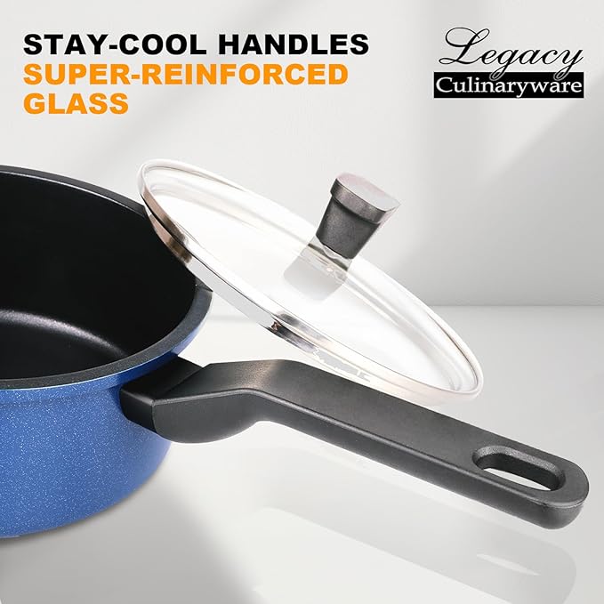 Legacy Culinaryware Nonstick Sauce Pan with Lid,1.5Qt & 2Qt Set, PFOA Free,Kitchen Pots Induction Pot,Blue