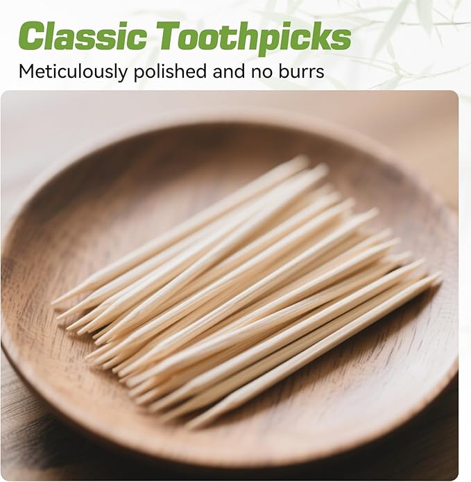 Toothpick Holders 2 Pack with 3000 Picks,Round Toothpicks Double-Side Point for Teeth,Food Pick,Appetizers,Cocktails Fruits,Olive&DIY Craft.