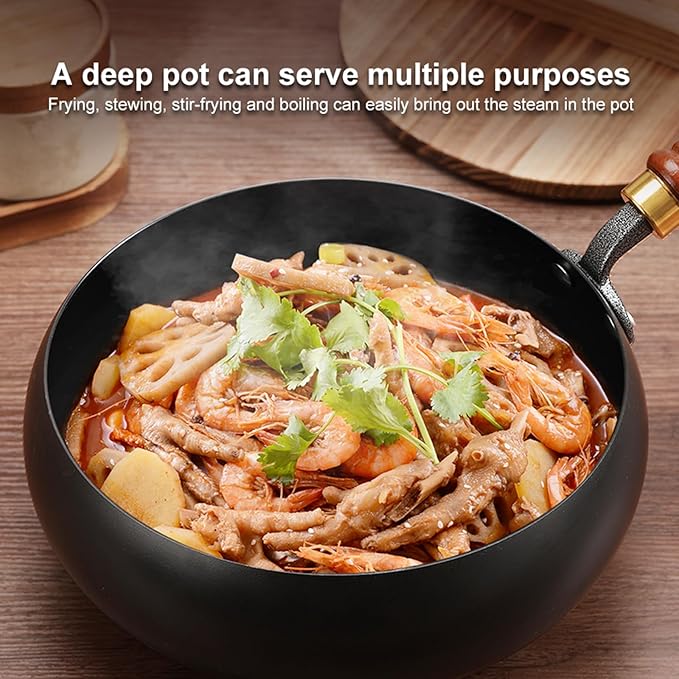UMETRE Carbon Steel Wok Pan, 11" Woks & Stir-Fry Pans with Glass Lid Cookwares, Nonstick Wok Flat Bottom Small Handmade Chinese Wok For for All Stoves