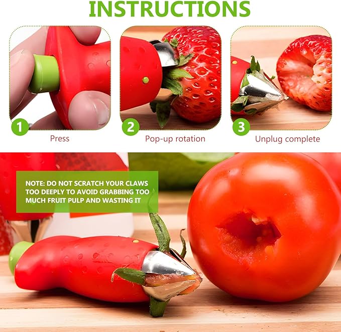 Strawberry Huller Stem Remover, Strawberry Corer Huller, Fruit Corer Tool, Kitchen Gadgets (3)