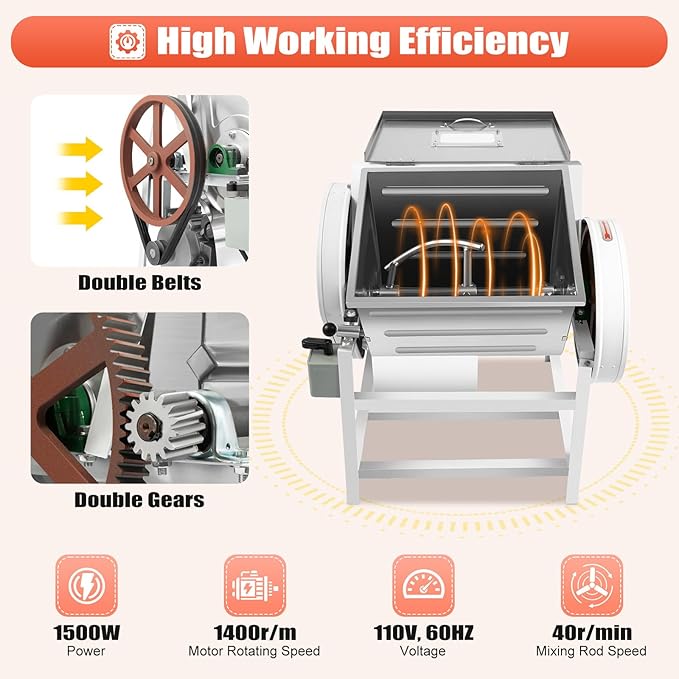 30QT Commercial Electric Dough Mixer, 1500W 110V Heavy-Duty Electric Dough Kneading Machine Pizza Flour Mixer Kneading Machine with Forward and Reverse Direction for School Bakery Restaurant