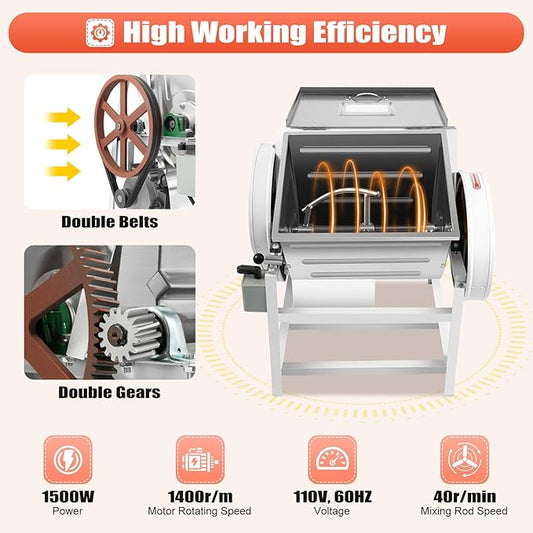 30QT Commercial Electric Dough Mixer, 1500W 110V Heavy-Duty Electric Dough Kneading Machine Pizza Flour Mixer Kneading Machine with Forward and Reverse Direction for School Bakery Restaurant