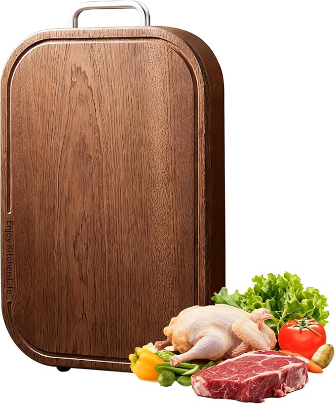 Pusgrew Natural Ebony Wood Cutting Board - 14.5"×9.5"×1" Solid Double-Sided Butcher Block with Deep Juice Groove & Non-Slip Feet, Food-Grade Chopping Board for Meat, Veggie, Fruit (Kitchen Essential)