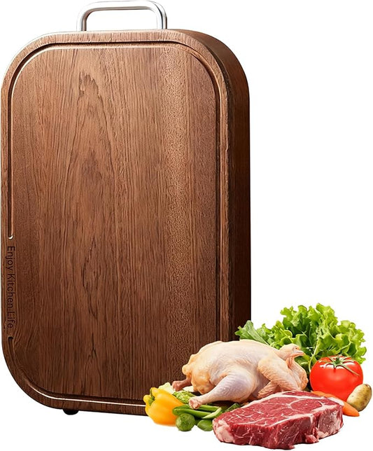 Pusgrew Natural Ebony Wood Cutting Board - 14.5"×9.5"×1" Solid Double-Sided Butcher Block with Deep Juice Groove & Non-Slip Feet, Food-Grade Chopping Board for Meat, Veggie, Fruit (Kitchen Essential)