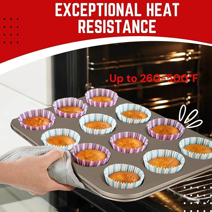 Flexzion Muffin Tray Cupcake Baking Pan 2 Pack, 12-Cup Nonstick Carbon Steel Muffin Tin Non-Stick Cupcake Tin Bakeware Accessories for Baking Brownies Snack, Fridge Safe, Champagne Gold