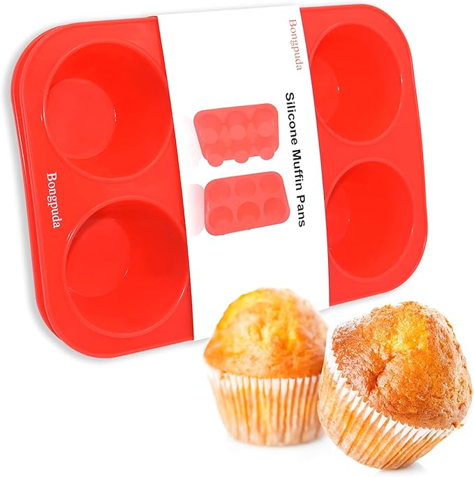 Bongpuda Silicone Large Muffin Pan 2 Pack,6 Cup Large Silicone Cupcake Pan,Non-Stick Jumbo Muffin Pans,Food Grade Cupcake Molds,Perfect for Egg Muffin,Big Cupcake