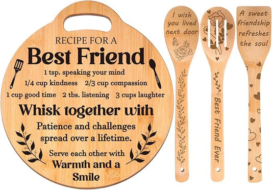 Best Friend Birthday Gifts for Women - Engraved Bamboo Cutting Board Set, Unique New Year Christmas Birthday Best Friend Birthday Gifts for Women Bestie Bff