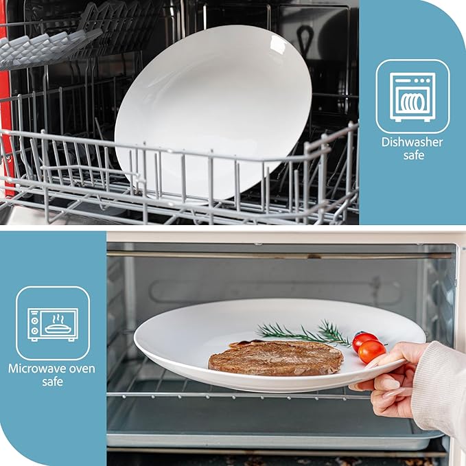 White Dinner Plates Set of 4, 11 Inch Ceramic Plates – White Porcelain Dinner Plates for Kitchen, Serving & Everyday Use, Microwave & Dishwasher Safe