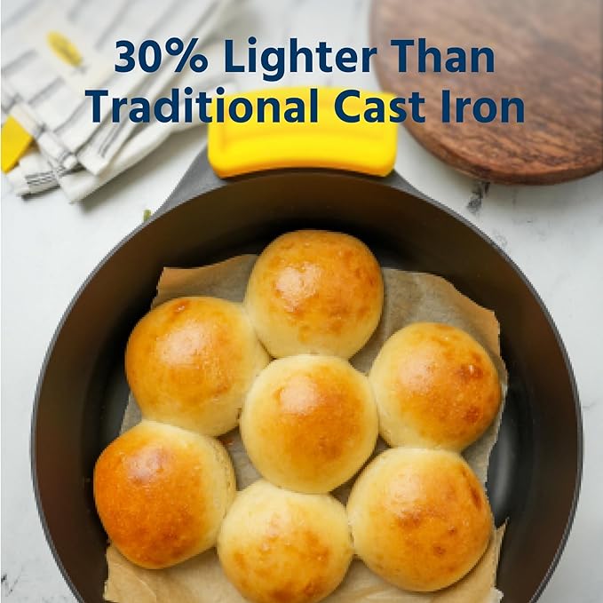 COOKLIFE 5.5 Quart Lightweight Pre-Seasoned Cast Iron Dutch Oven with Lid - Smooth Polished Surface, Easy to Clean Cast Iron Pot Use in the Oven, on the Stove or Grill, Over a Campfire