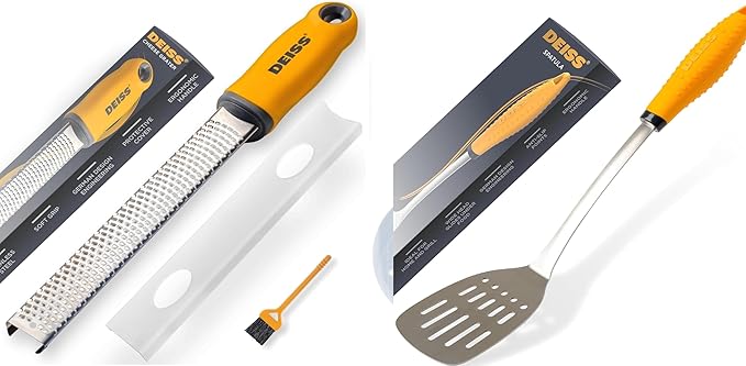 Deiss PRO Citrus Zester & Cheese Grater and Deiss PRO Kitchen Grill Spatula Stainless Steel Heavy Duty Slotted Turner
