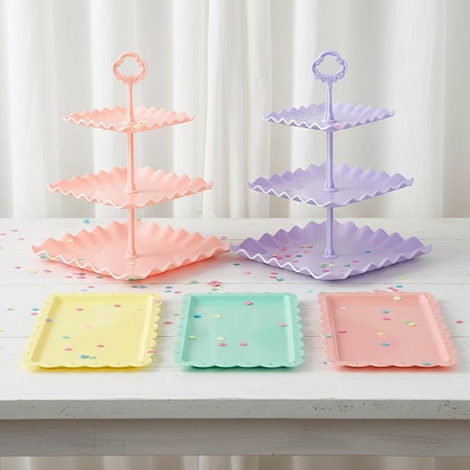 NWK 5 Piece Cake Stand Set with 2 x Large 3-Tier Cupcake Stands, 3 x Appetizer Trays, for Wedding Birthday Baby Shower Tea Party Decorations (Colorful)