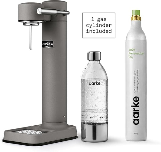 Aarke Carbonator lll with CO2 Cylinder, Sparkling & Carbonation Water Machine, Stainless Steel with PET BPA-Free Reusable Bottle Volume 1L/34 fl oz (Matte Grey)