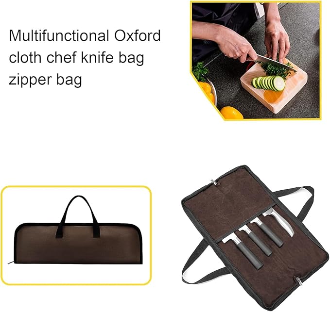 QEES Knife Roll,Heavy Duty Knife Bag,Waxed Canvas knife Case with 4 Slots For Knives & Kitchen Tools,Chef Knife Bag With Handle.Portable Knife Roll Bag For Chefs Culinary Traveling.Knives Pouch
