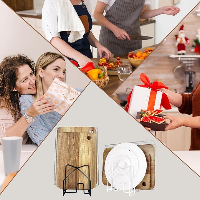 Cutting Board Holder Pot Lid Organizer W 2 Chip Bag Clips 304 Stainless Steel Pan Organizer Under Cabinet Inside Cabinet Pot Cover Cookie Sheet Bakeware Serving Tray Cooling Rack Stand Kitchen Black