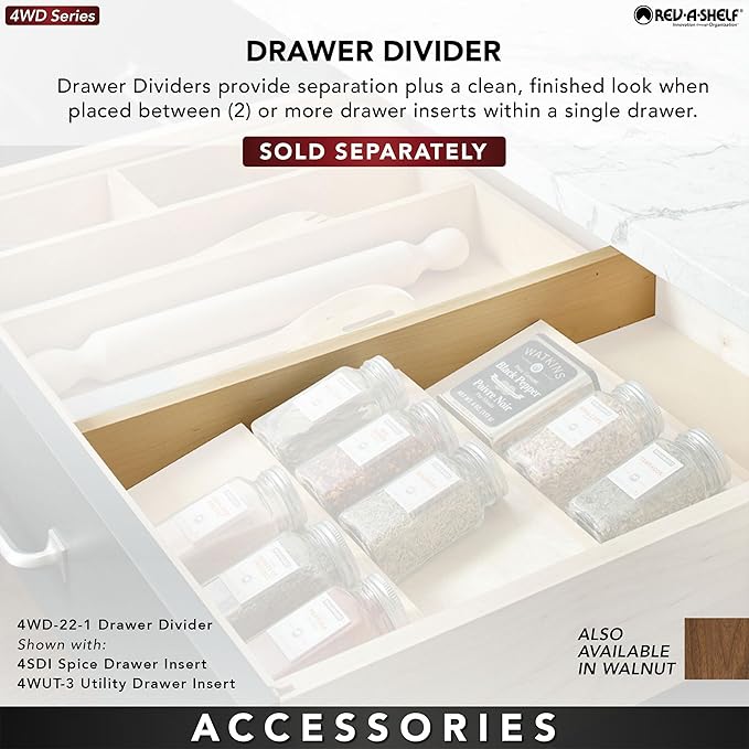 Rev-A-Shelf Dual Row Trim To Fit Knife Block Drawer Organizer with Storage Holder for Kitchen Utensils, 55 Slot Cutlery Tray, Wood, 4WDKB-1