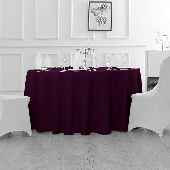 Fokitut 2 Pack Waterproof Round Tablecloth, 108 Inch, Stain Resistant and Wrinkle Polyester Table Cloth, Fabric Table Cover for Kitchen Dining, Wedding, Party, Holiday Dinner-Eggplant