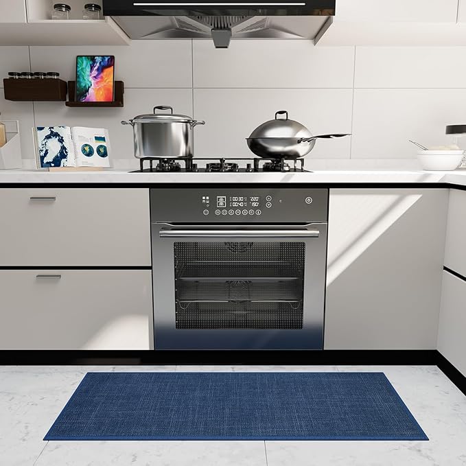 Kitchen Rug, Rubber Non Slip Kitchen Rugs Washable, Absorbent Runner Mat for Floor, Machine Washable Standing Mats for in Front of Sink, Door, Laundry, Entryway (Navy Blue, 47" × 17.3")