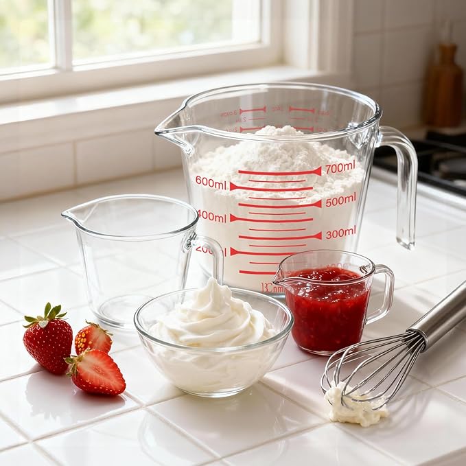 BCnmviku Glass Measuring Cups High Borosilicate [Insulated Handle | 24OZ 3CUP 700ml V-Shaped Spout]For Prepping Baking and Cooking Preheated Oven Dishwasher Freezer and Microwave Safe