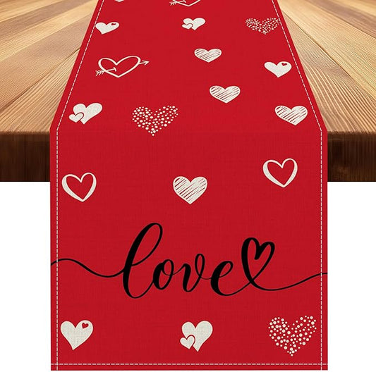 Valentines Day Table Runner 13x72 Inch, Love Hearts Valentine Table Runner, Anniversary Home Kitchen Dining Table Holiday Party Decorations
