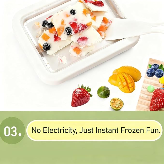 Rolled Ice Cream Maker Large, At Home Rolled Ice Cream Tray Kit With 2 Scrapers, Diy Stainless Steel Instant Frozen Yogurt Cold Plate, Fun Family Activity, Easy Homemade Desserts (White, 8.6"x 6.8")
