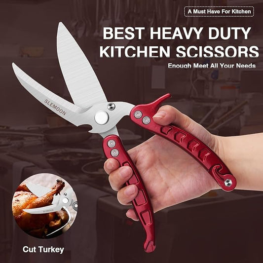 Heavy Duty Poultry Shears Kitchen Salad Scissors for Chicken Turkey Meat Herb Vegetable 2pcs set Burgundy