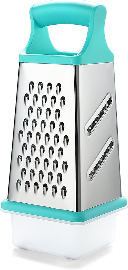 Marco Almond® KYA57B Box Grater,Stainless Steel Grater with 4 Sides,Slicer 5 Piece Set, Potato,Cheese,Cucumber,Salad Vegetables Graters Peelers, Turquoise