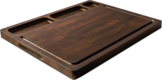 THETCHRY Walnut Cutting Boards For Kitchen, End Grain Wooden Cutting Board with Handle, Dark Walnut Chopping Board Double Sided Charcuterie Boards For Meat, Vegetables, Fruits, Cheese, 17”X13” X1”