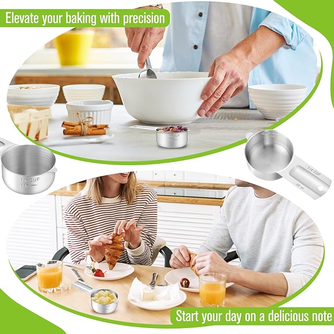 Honeydak 12 Pcs 1/4 Cup Measuring Cup Stainless Steel Metal Measure Scoop Single Measurement Scoop for Kitchen Coffee Wet and Dry Ingredients Dog Food