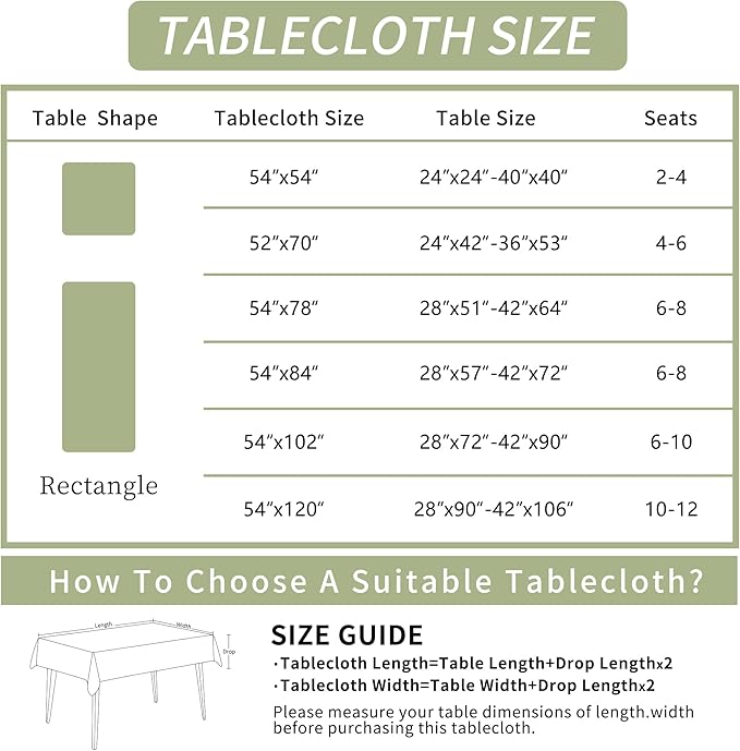 Rectangle Table Cloth,100% Waterproof Tablecloth Oil Proof Spill Proof Vinyl Table Cloth, Wipe Clean Plastic Table Cover for Dining, Camping, Indoor and Outdoor 54" x 78",Green Leaves