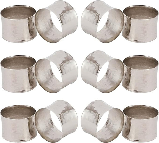 Handmade Round Hammered Silver Napkin Rings Holder for Dinning Table Parties Everyday, Set of 12