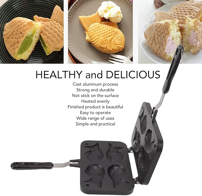 Taiyaki Fish Shape Cake Pan, Non Stick Waffle Cake Maker Pan with Long Handle Pancake Baking Double Pan Mold for Gas Stove Waffle Baking Mold for Home DIY Cooking Party