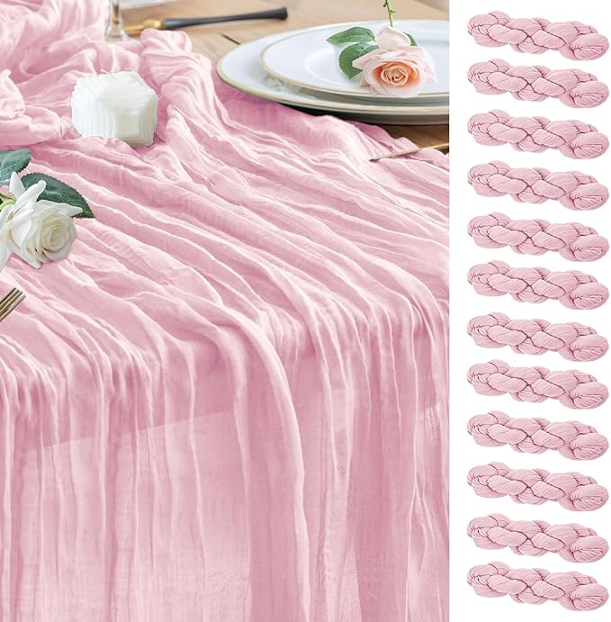 Wokceer Cheesecloth Table Runner Christmas 12Pack 10FT Blushing Pink Boho Gauze Fall Cheese Cloth Table Runner for Party Rustic Sheer Table Runners for Baby Bridal Shower Wedding Easter Table