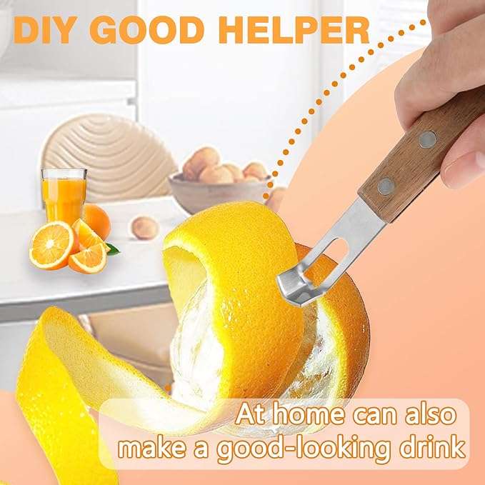 Cocktail Channel Knife with Walnut Wood Handle - Stainless Steel Bar Tool for Garnish, Citrus Zesting, and Peeling